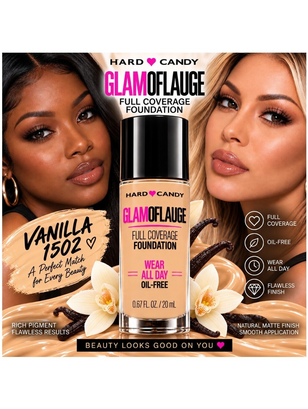 Hard Candy Glamoflauge Full Coverage Foundation - Vanilla 1502 (Beige)